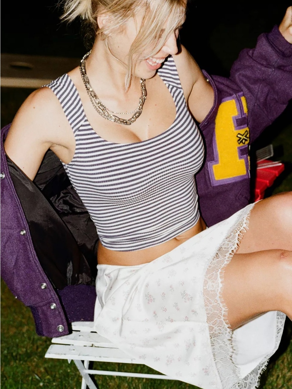 BDG Black and White Striped Cropped Tank